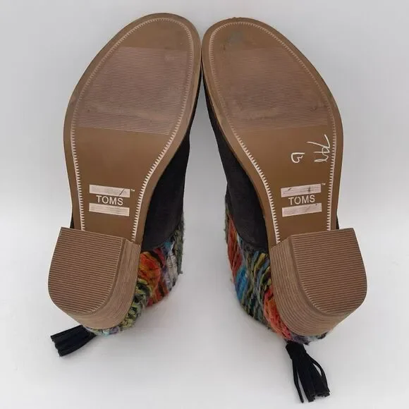 TOMS Ankle Boots Women's 6 Chocolate Brown Leila Suede Shoes Striped Tassel EUC‎ - Picture 8 of 16